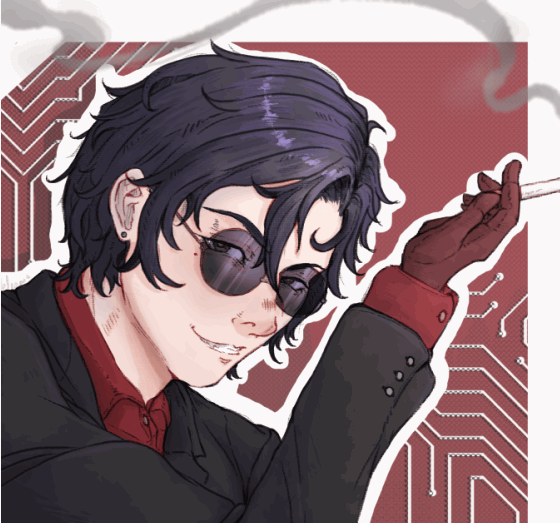 Animated GIF of a man blinking. He has black hair, sunglasses, and is wearing a suit.